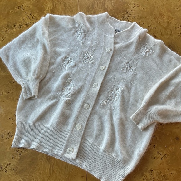 Sweaters - Vintage Angora & Lambswool Embellished Grandma Cardigan